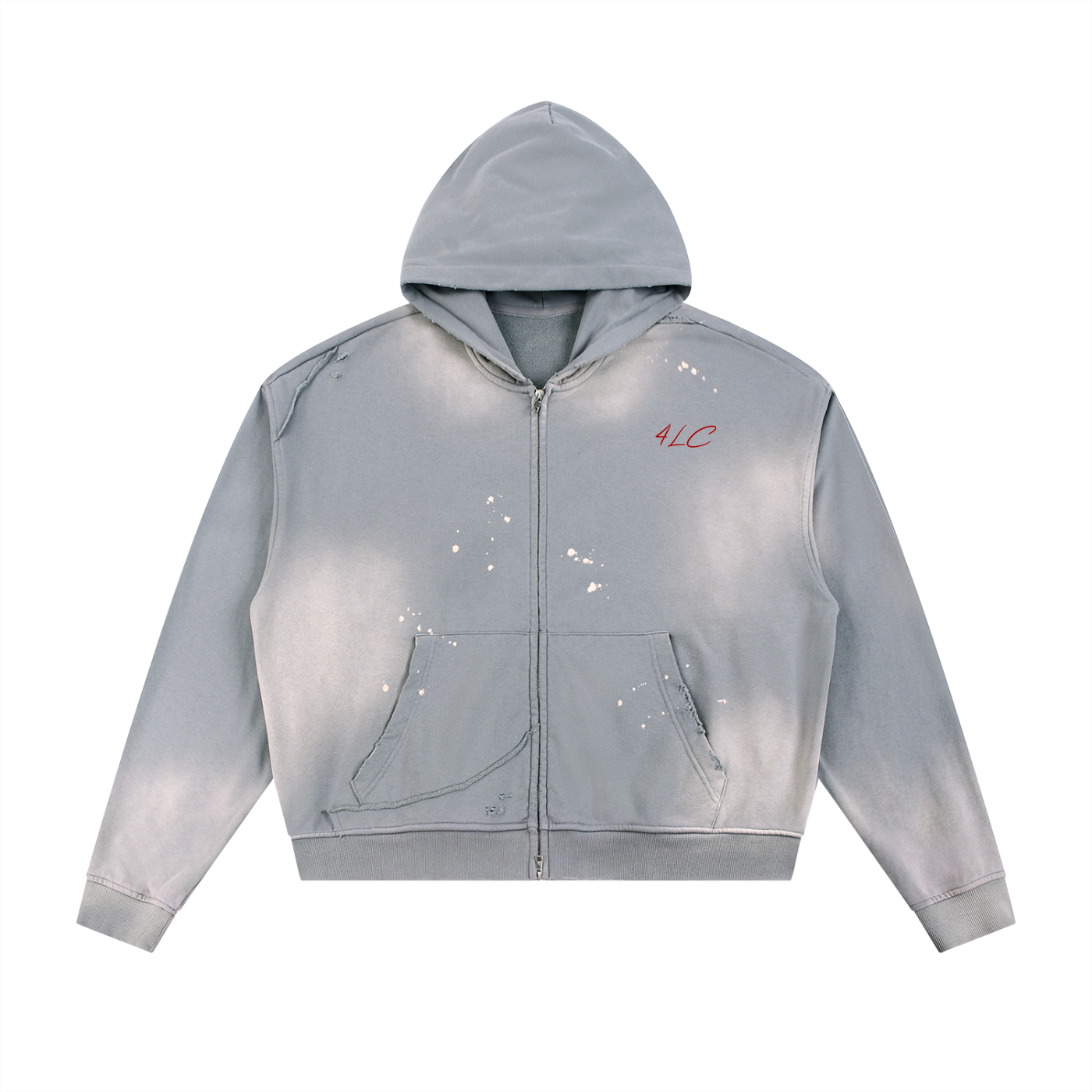 4LC Frayed Raw Edge Fleece Zip Hoodie