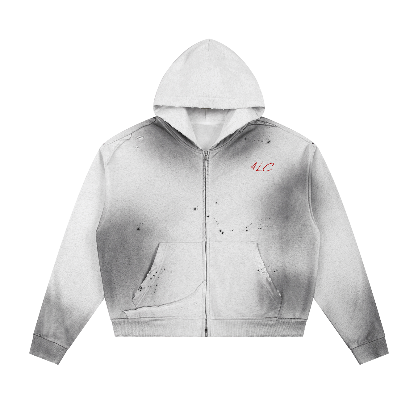 4LC Frayed Raw Edge Fleece Zip Hoodie