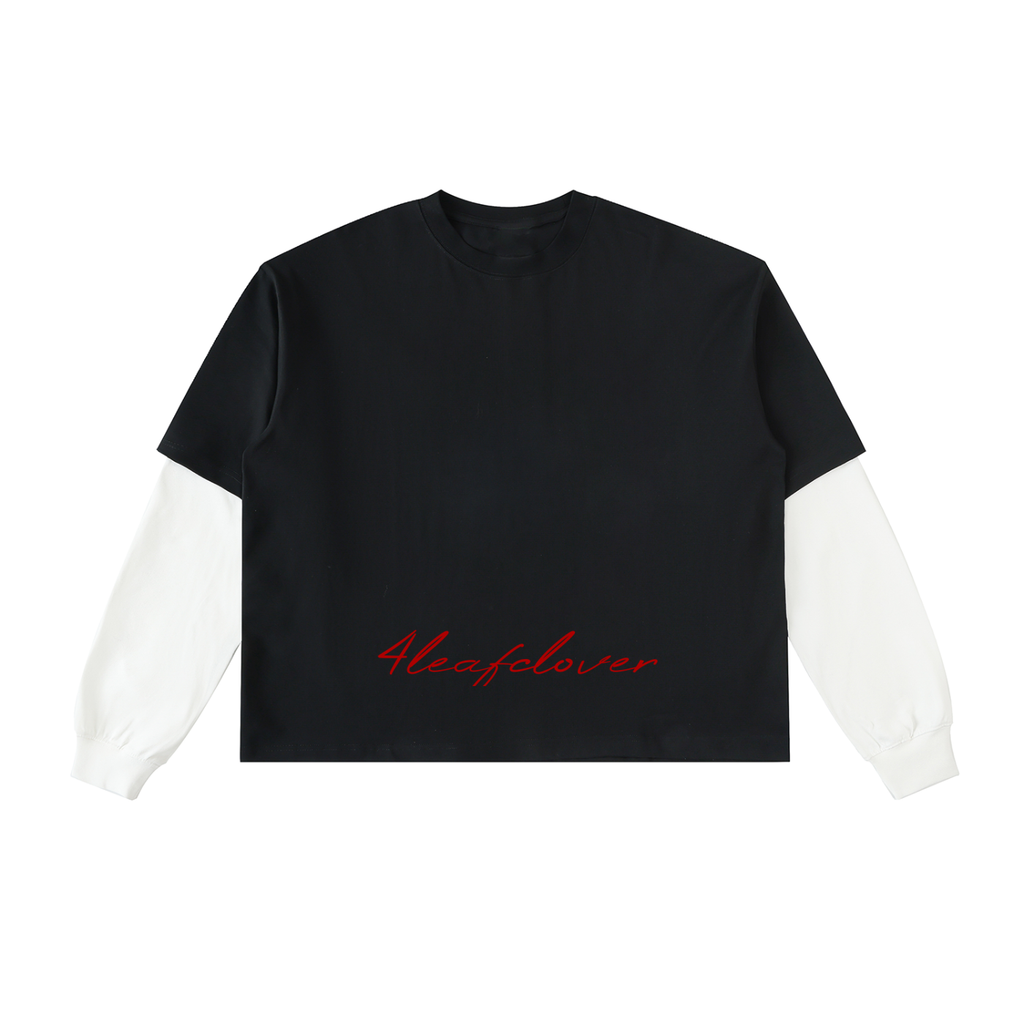 4leafclover Layered Contrast Sleeve Cotton T-Shirt