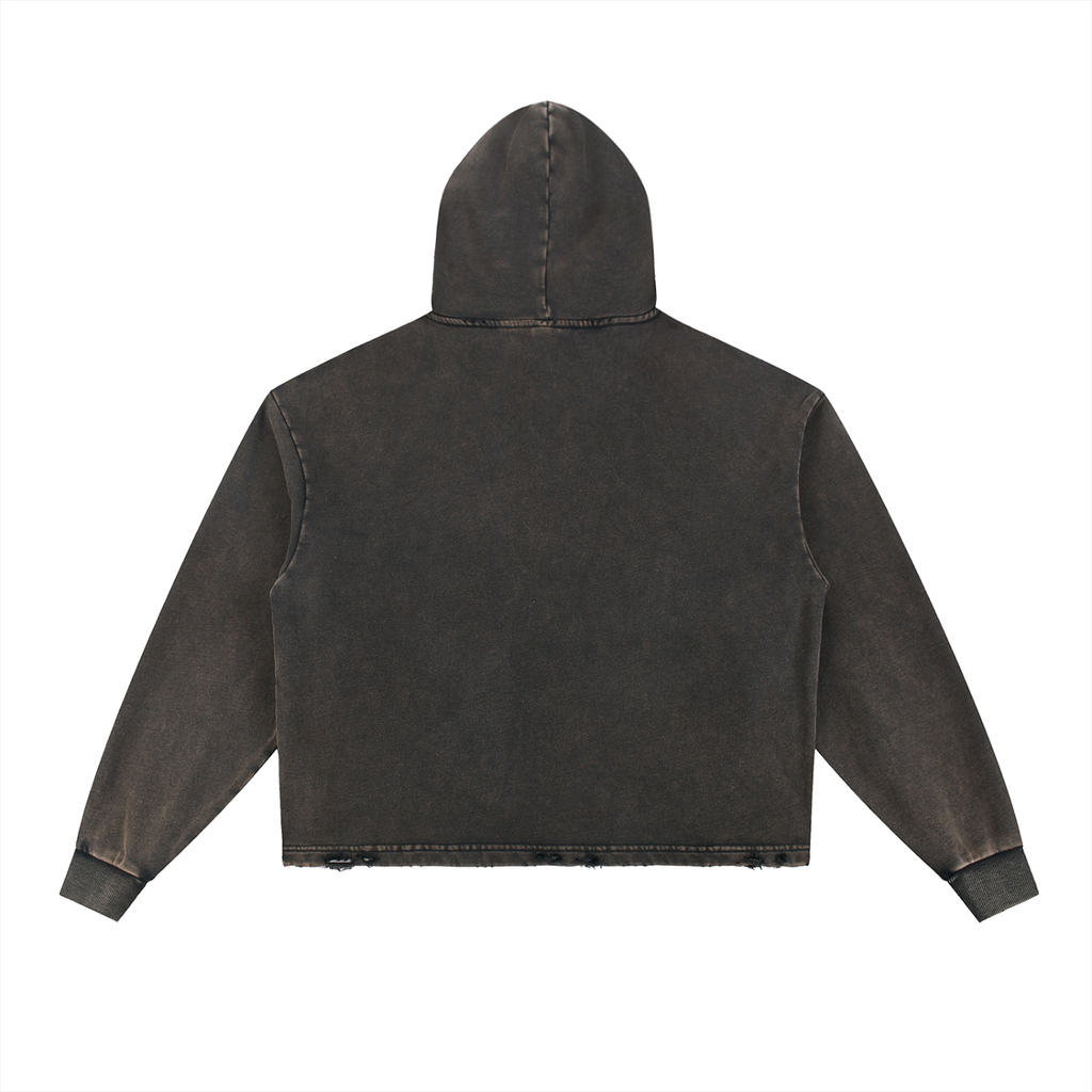 4leafclover Vintage Washed Frayed-Hem Hoodie