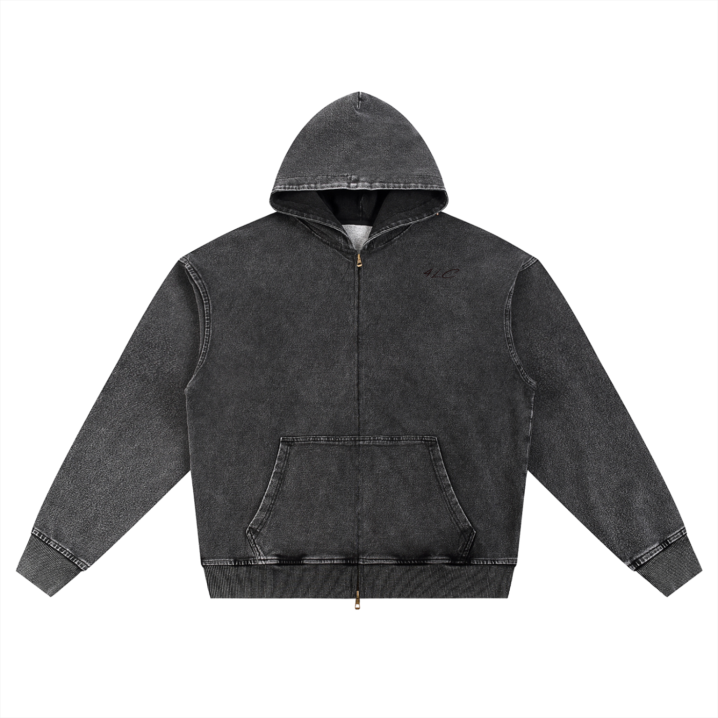 4LC Snow Wash Oversized Zip-Up Hoodie