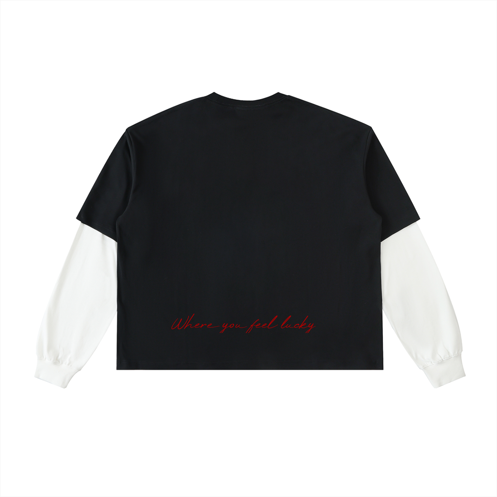 4leafclover Layered Contrast Sleeve Cotton T-Shirt
