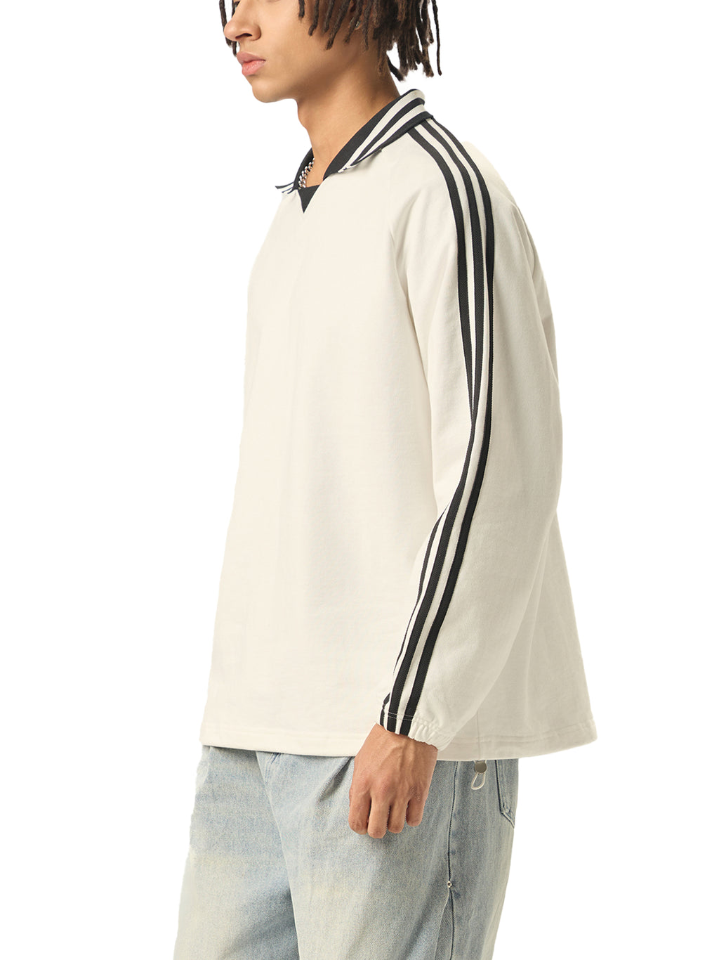 4lC Striped Lapel Collar Sweatshirt
