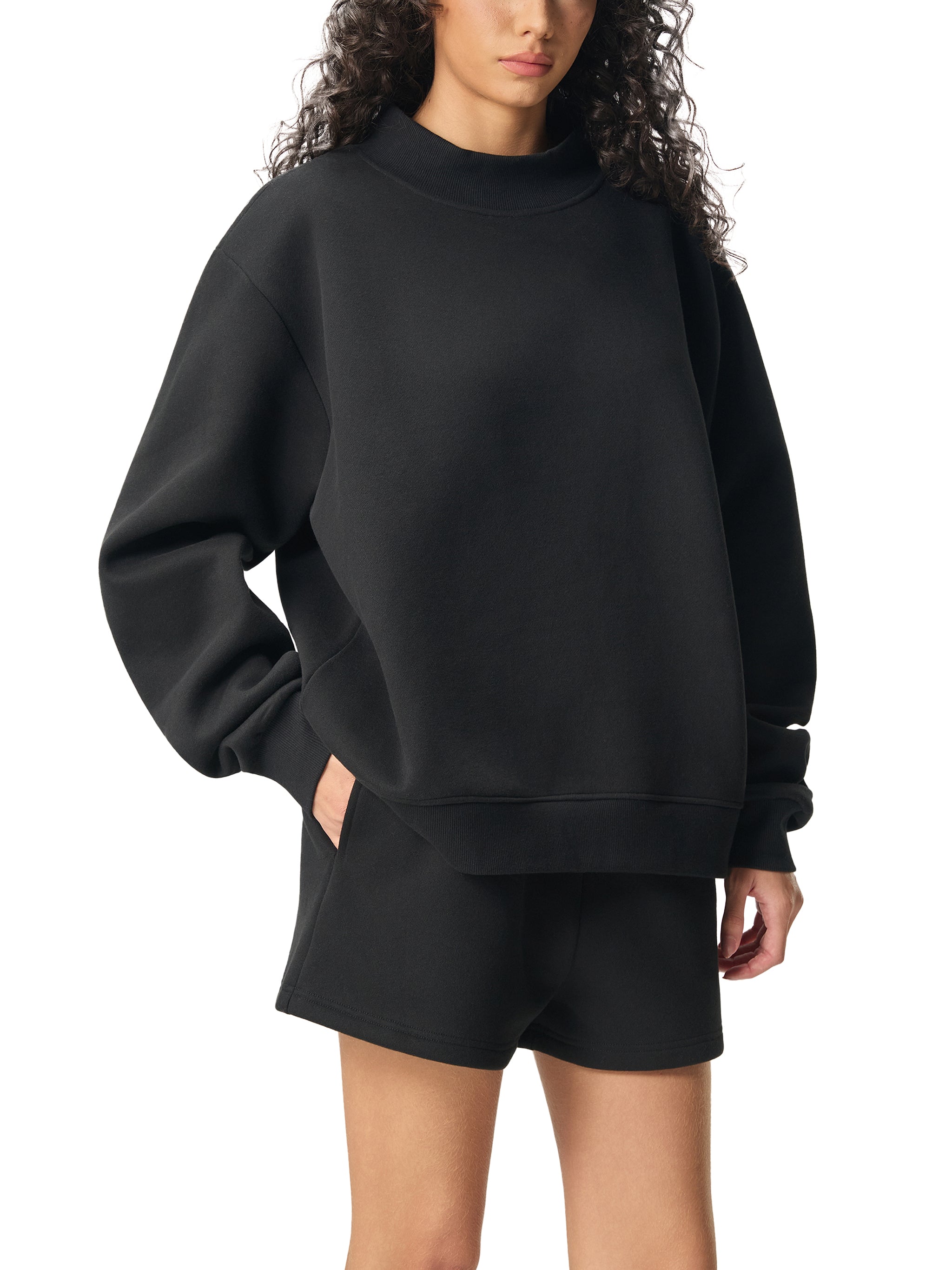 4leafclover Fleece Neck Crew Sweatshirt